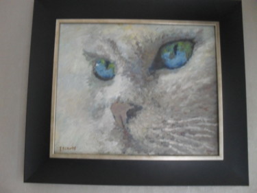 Painting titled "yeux de chat" by Daniel Escarti, Original Artwork, Oil