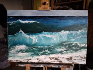 Painting titled "La Vague" by Brukho, Original Artwork, Oil Mounted on Wood Stretcher frame