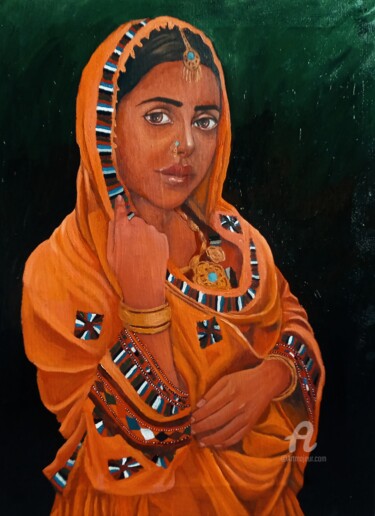 Malerei mit dem Titel "Princess of purity 🪷" von Ahmed Khan, Original-Kunstwerk, Öl Auf Karton montiert