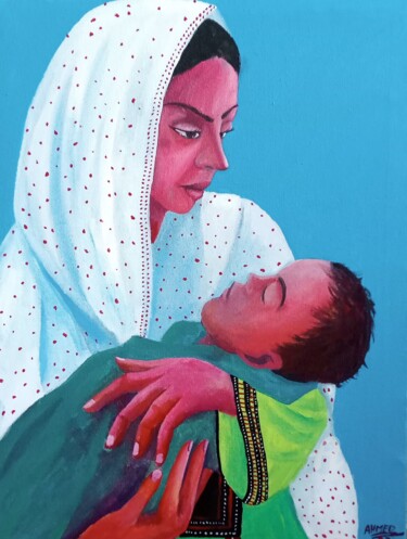 Painting titled "Mother and child" by Ahmed Khan, Original Artwork, Acrylic