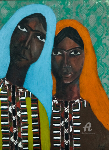 Painting titled "Two sisters" by Ahmed Khan, Original Artwork, Acrylic