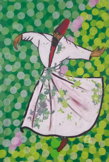 Peinture intitulée "Sufi dancer Darwish" par Ahmed Khan, Œuvre d'art originale, Acrylique