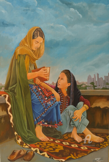 Painting titled "Baloch maidens" by Ahmed Khan, Original Artwork, Oil