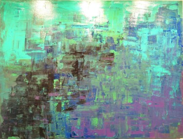 Schilderij getiteld "Blue Forty-Five" door Dane Kidd, Origineel Kunstwerk, Acryl Gemonteerd op Frame voor houten brancard