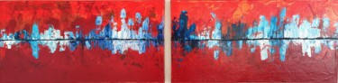 Schilderij getiteld "Red Sixteen" door Dane Kidd, Origineel Kunstwerk, Acryl Gemonteerd op Frame voor houten brancard