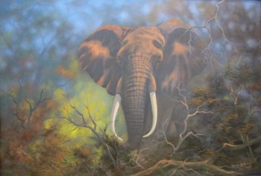 Painting titled "ELEPHANT BULL" by Dane Willers, Original Artwork, Oil