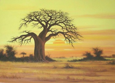Painting titled "SUNSET BAOBAB" by Dane Willers, Original Artwork, Oil