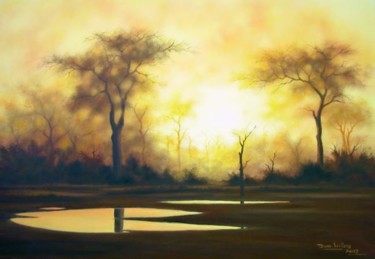 Painting titled "AFRICAN SUNSET" by Dane Willers, Original Artwork, Oil