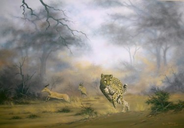 Painting titled "Cheetah Chase" by Dane Willers, Original Artwork, Oil