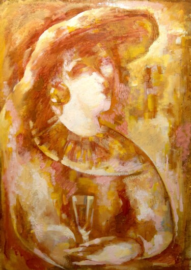 Painting titled "Lady with a Glass" by Danelian Gregor, Original Artwork, Oil