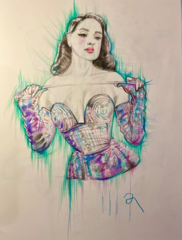 Painting titled "Dita Von" by Dani Alexsandrova, Original Artwork, Conté