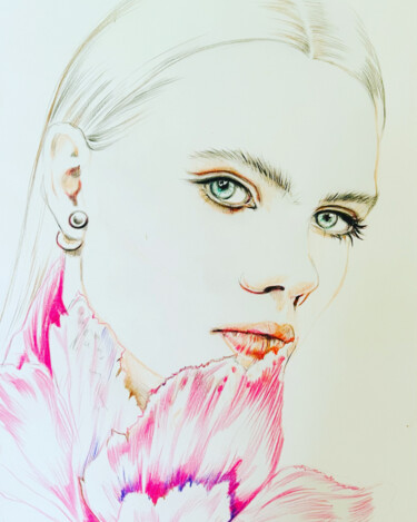 Рисунок под названием "“Модная штучка.Деву…" - Dani Alexsandrova, Подлинное произведение искусства, Цветные карандаши
