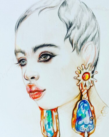 Рисунок под названием "Скиапарелли.Модная…" - Dani Alexsandrova, Подлинное произведение искусства, Цветные карандаши