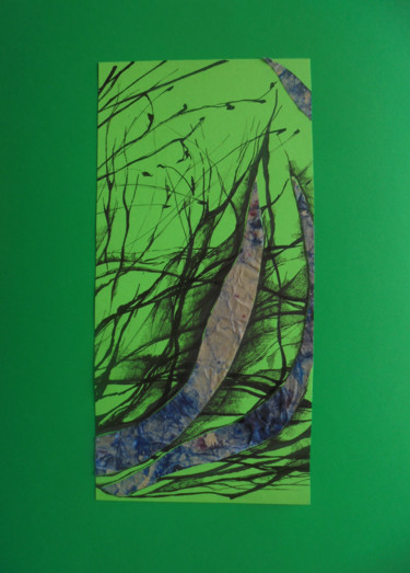 Schilderij getiteld "Green glow" door Daniela Atanasova, Origineel Kunstwerk, Collages