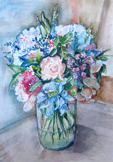 Peinture intitulée "le bouquet bleu" par Danièle Dayer, Œuvre d'art originale