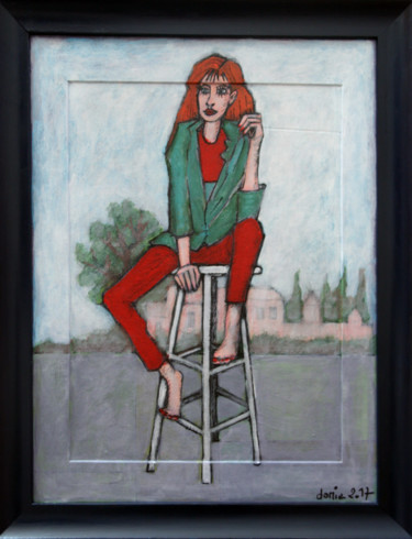 Peinture intitulée "femme-sur-tabouret.…" par Danie, Œuvre d'art originale, Acrylique
