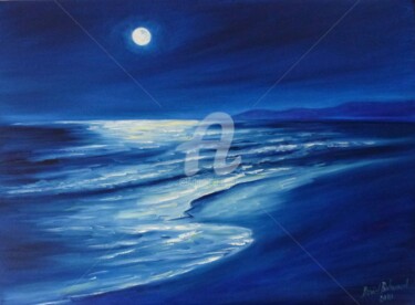 Peinture intitulée "pleine lune sur la…" par Daniel Bahuaud, Œuvre d'art originale, Huile