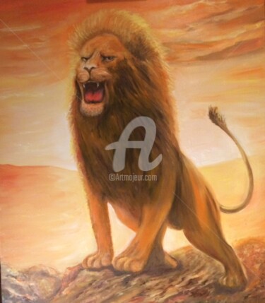 Painting titled "lion rugissant !" by Daniel Bahuaud, Original Artwork