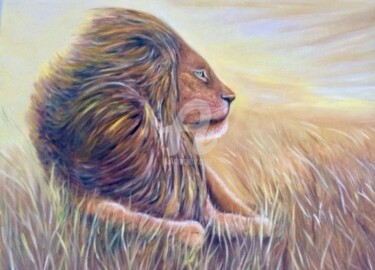 Pittura intitolato "sagesse d'un lion !" da Daniel Bahuaud, Opera d'arte originale
