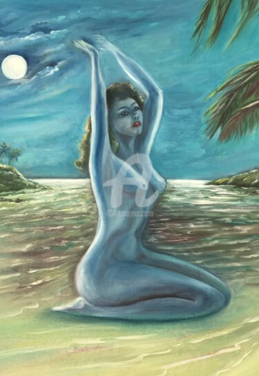 Peinture intitulée "femme nue au clair…" par Daniel Bahuaud, Œuvre d'art originale, Huile