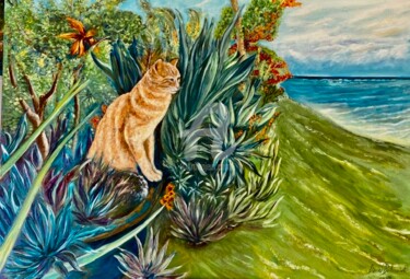 Painting titled "Sultan mon chat !" by Daniel Bahuaud, Original Artwork, Oil Mounted on Wood Stretcher frame
