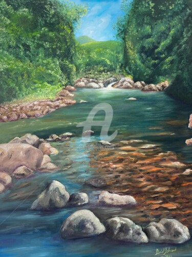 Painting titled "rivière en Basse Te…" by Daniel Bahuaud, Original Artwork, Oil Mounted on artwork_cat.