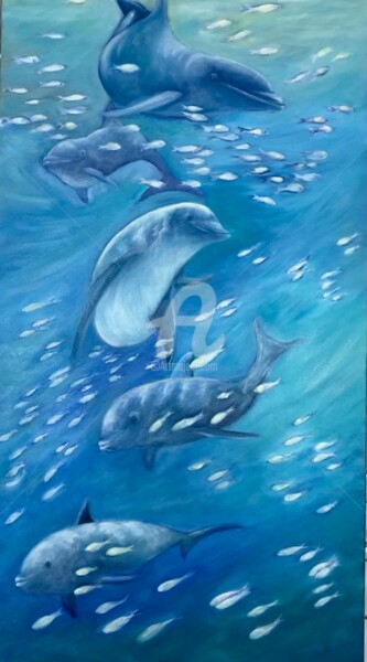 Peinture intitulée "danse des dauphins" par Daniel Bahuaud, Œuvre d'art originale, Huile