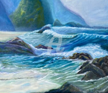 Peinture intitulée "plage asiatique ave…" par Daniel Bahuaud, Œuvre d'art originale, Huile