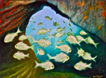 Peinture intitulée "grotte aux poissons" par Daniel Bahuaud, Œuvre d'art originale, Huile