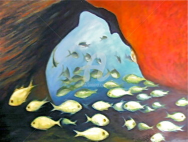 Peinture intitulée "grotte aux poissons…" par Daniel Bahuaud, Œuvre d'art originale, Huile