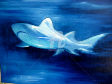 Painting titled "requin" by Daniel Bahuaud, Original Artwork, Oil