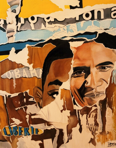 绘画 标题为“Obama” 由Daniel Ballavoisne, 原创艺术品, 油 安装在木质担架架上