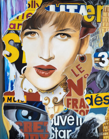 Painting titled "Sophie Marceau" by Daniel Ballavoisne, Original Artwork, Oil Mounted on Wood Stretcher frame