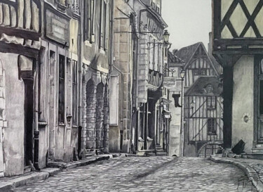 Disegno intitolato "Rue pavée" da Daniel Ballavoisne, Opera d'arte originale, Pastello
