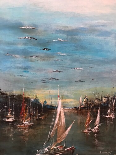 Peinture intitulée "Le port aux oiseaux" par Daniel Bathiard, Œuvre d'art originale, Acrylique