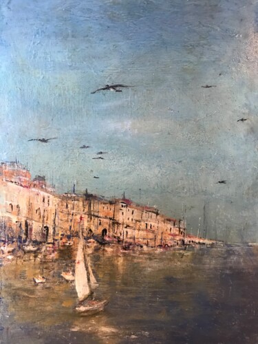 Картина под названием "La lagune à l'aube" - Daniel Bathiard, Подлинное произведение искусства, Акрил