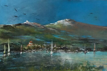 Malerei mit dem Titel "Port d'un lac Suisse" von Daniel Bathiard, Original-Kunstwerk, Acryl