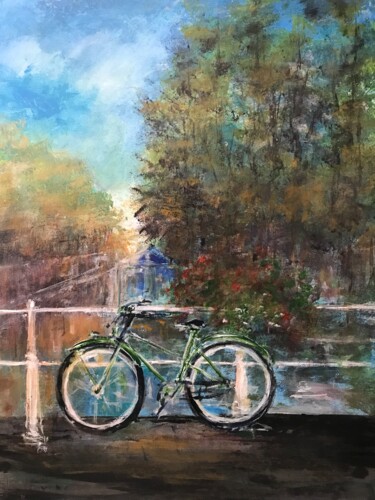 Painting titled "Le vélo bleu" by Daniel Bathiard, Original Artwork, Acrylic