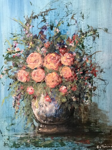 Painting titled "Les roses" by Daniel Bathiard, Original Artwork, Acrylic