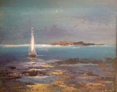 Peinture intitulée "Le soir à marée bas…" par Daniel Bathiard, Œuvre d'art originale, Huile