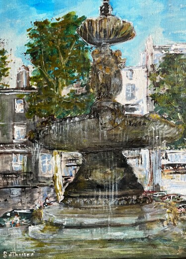 Painting titled "Fontaine place Deli…" by Daniel Bathiard, Original Artwork, Acrylic