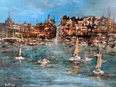 Peinture intitulée "Le petit port 3" par Daniel Bathiard, Œuvre d'art originale, Huile