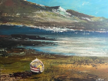 Pittura intitolato "La barque sur la gr…" da Daniel Bathiard, Opera d'arte originale, Olio
