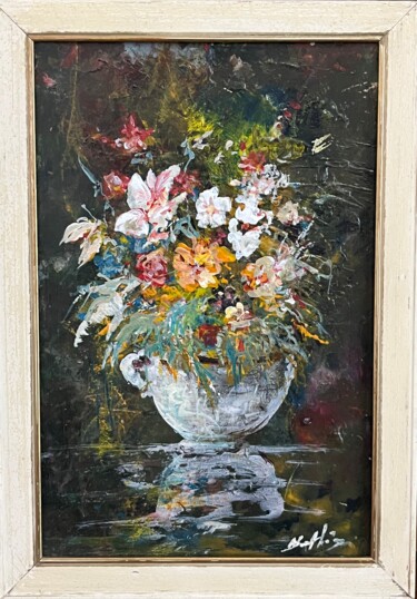 Pintura titulada "Fantaisie florale" por Daniel Bathiard, Obra de arte original, Oleo