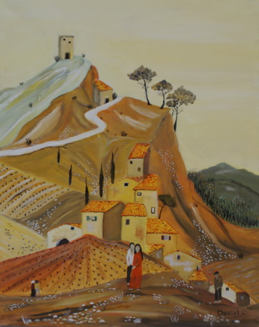 Peinture intitulée "Village au pied de…" par Daniel.C, Œuvre d'art originale, Huile