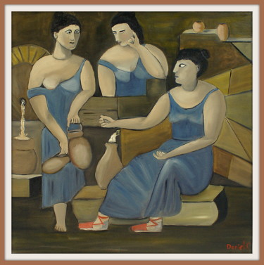 La fontaine et les trois femmes Peinture intitulée "La fontaine et les…" par Daniel.C, Œuvre d'art originale, Huile