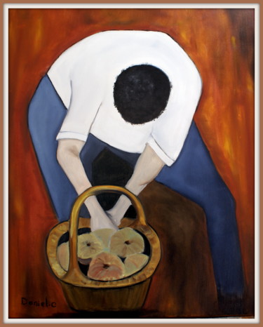 Peinture intitulée "Cueilleur de pommes" par Daniel.C, Œuvre d'art originale, Huile
