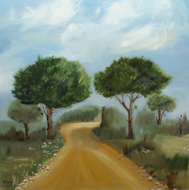 Pintura titulada "Chemin au deux pins" por Daniel.C, Obra de arte original, Oleo