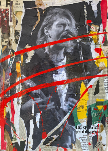 Collagen mit dem Titel "Kurt" von Daniel Carena, Original-Kunstwerk, Acryl Auf Holzplatte montiert