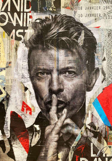 Collages intitulée "Bowie" par Daniel Carena, Œuvre d'art originale, Collages Monté sur Châssis en bois